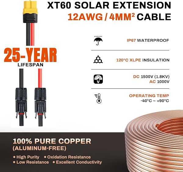 Cavo XT60 Femmina 5M 12 AWG to Solare Connettore 4mm² (12AWG) Cavo Prolunga Adattatore XT60 per Centrale Elettrica Portatile e Batteria Backup - 2