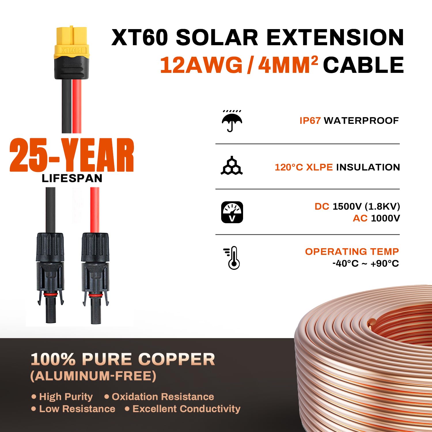 Cavo XT60 Femmina 5M 12 AWG to Solare Connettore 4mm² (12AWG) Cavo Prolunga Adattatore XT60 per Centrale Elettrica Portatile e Batteria Backup - 2