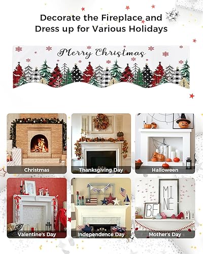 Miniatura 6 de Christmas White Fireplace Mantel Scarf Table Runner, Winter Garland Mantel Top Tablerunners Dresser Scarves Cover Decorations for Windows Party