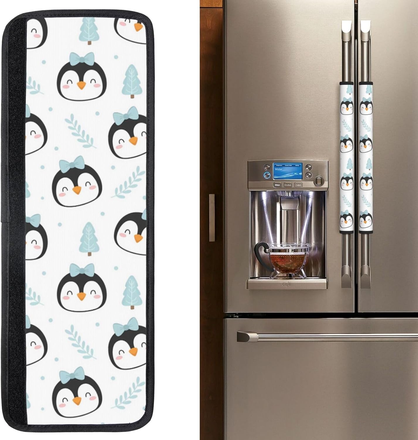 Christmas Refrigerator Handle Covers Cartoon Penguin Trees Leaf Dot Fridge Handle Covers Set of 2 Refrigerator Door Handle Covers for Kitchen Decor Door Handle Covers for Oven Dishwasher