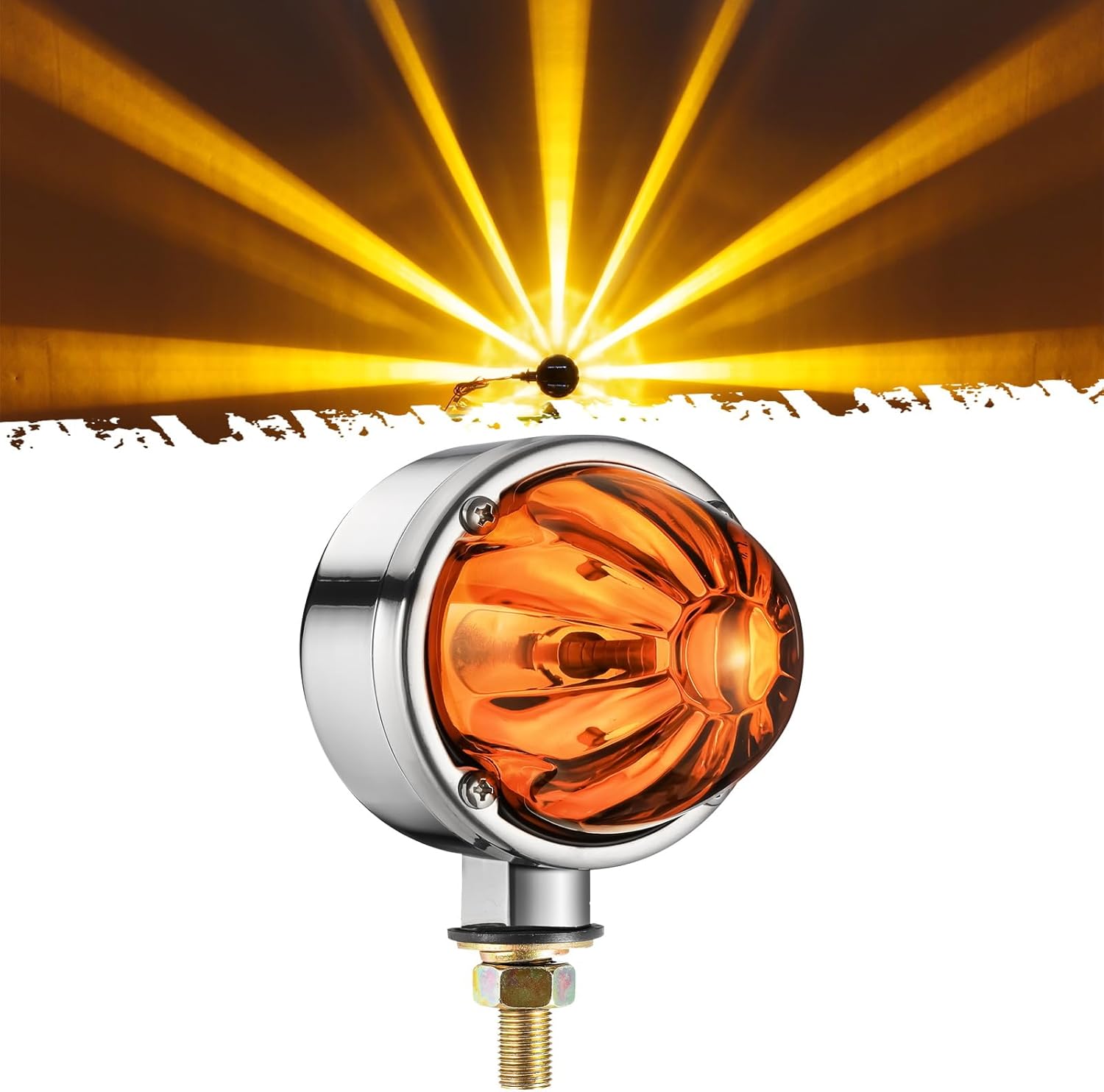 Partsam 1x Glass Watermelon Light Single-Face Amber LED Turn Signal Marker Light, Zinc Alloy Housing Amber Lens Post Mount for Peterbilt Freightliner Semi Truck Trailer, 10-30V