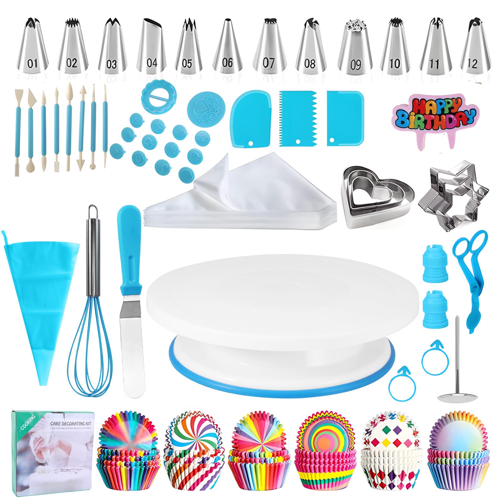 Cake Decorating Tools Supplies Kit, Cake Decorating Kit, 255pcs Cake Making Kit Baking Supplies Tools with Cake Turntable for Decorating for Beginners