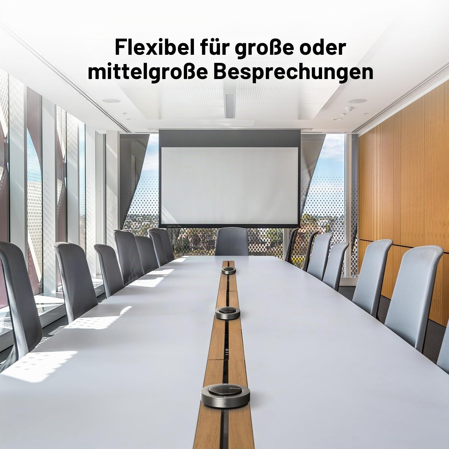 Conference Speakerphone, Daisy Chain bis zu 9 Speakerphones für 50 Person, USB & Bluetooth Speaker mit 4 Mics AI Noise Cancellation 360° Voice Pickup für Zoom,Teams,Conference Call Large Meeting Room