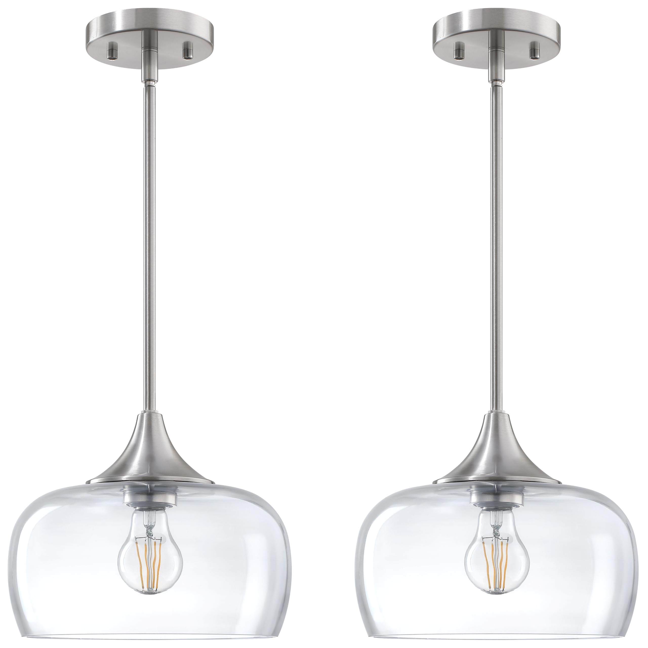 Photo 1 of Tonabona 10" Clear Glass Indoor Hanging Farmhouse Brushed Nickel 2 Pack Pendant Light