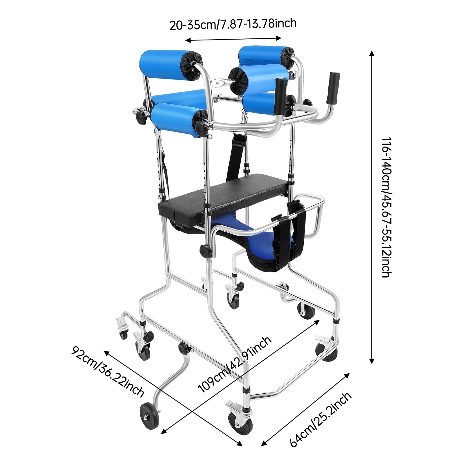 Deambulatore per anziani, deambulazione per persone con paralisi cerebrale, deambulatore 3 in 1, capacità di carico 100 kg, design regolabile, emiplegia riabilitazione, telaio in piedi per adulti