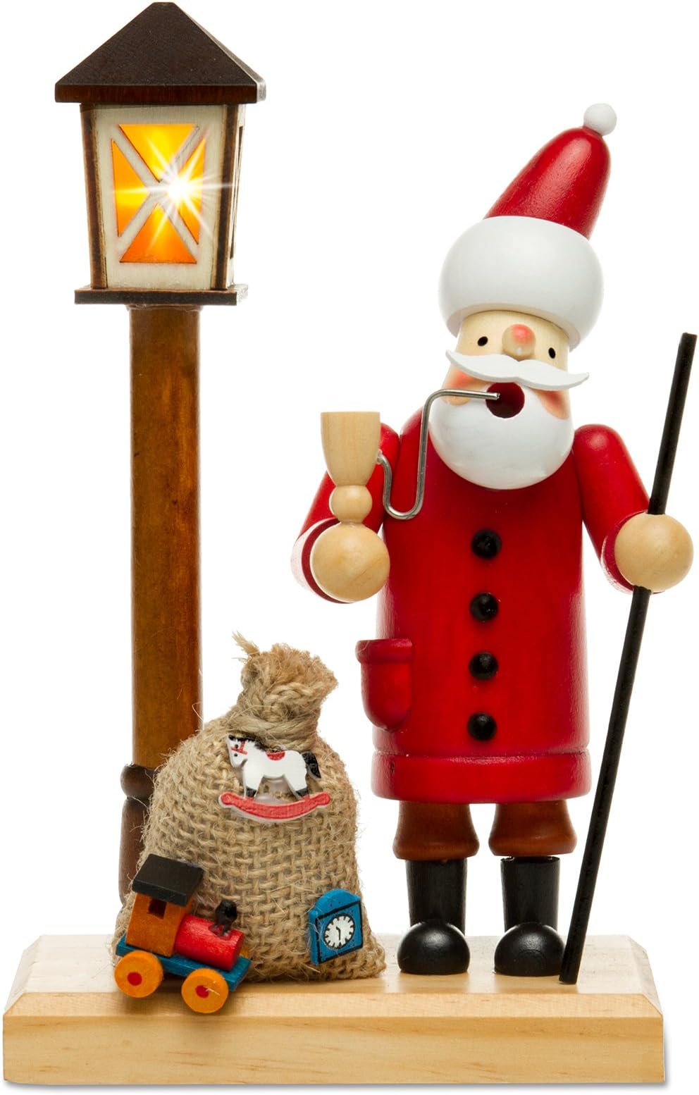 Sikora RM-A-LED Wooden Smoker with Battery-Operated Illuminated LED Lantern, Colour/Model: A24 Santa Claus with LED Lantern, Size: Height Approx. 18.5 cm