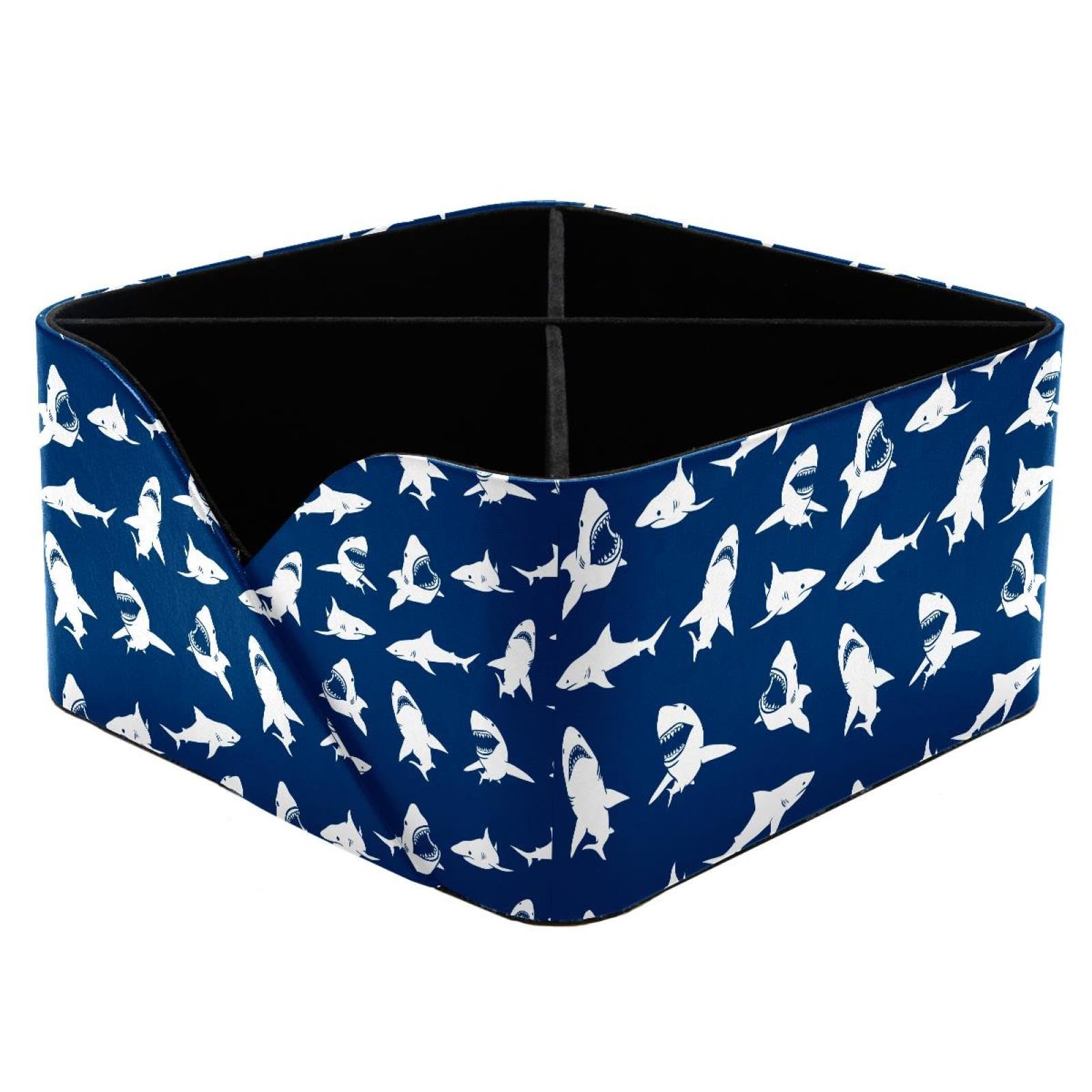 KengjuTesu Sea Life Underwater Fish Sharks Silhouettes Pattern Desktop Organizer Pen Holder, Rectangular Pencil Cup for Office, Study and Makeup Stations