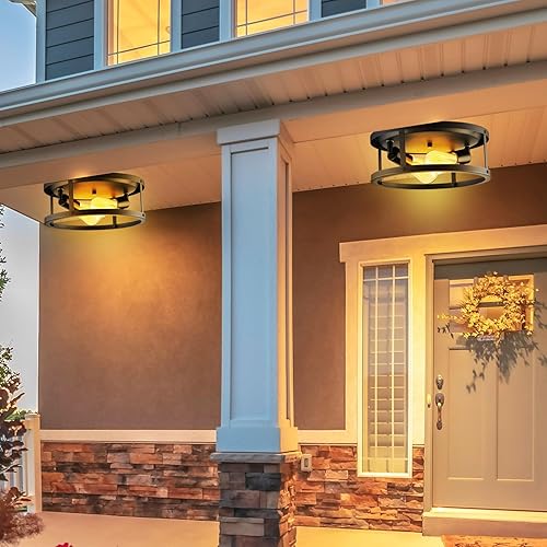 Miniatura 6 de 4 luces de techo de montaje empotrado, luces de granja negras industriales de metal para dormitorio, entrada, pasillo, cocina, base E26, bombillas