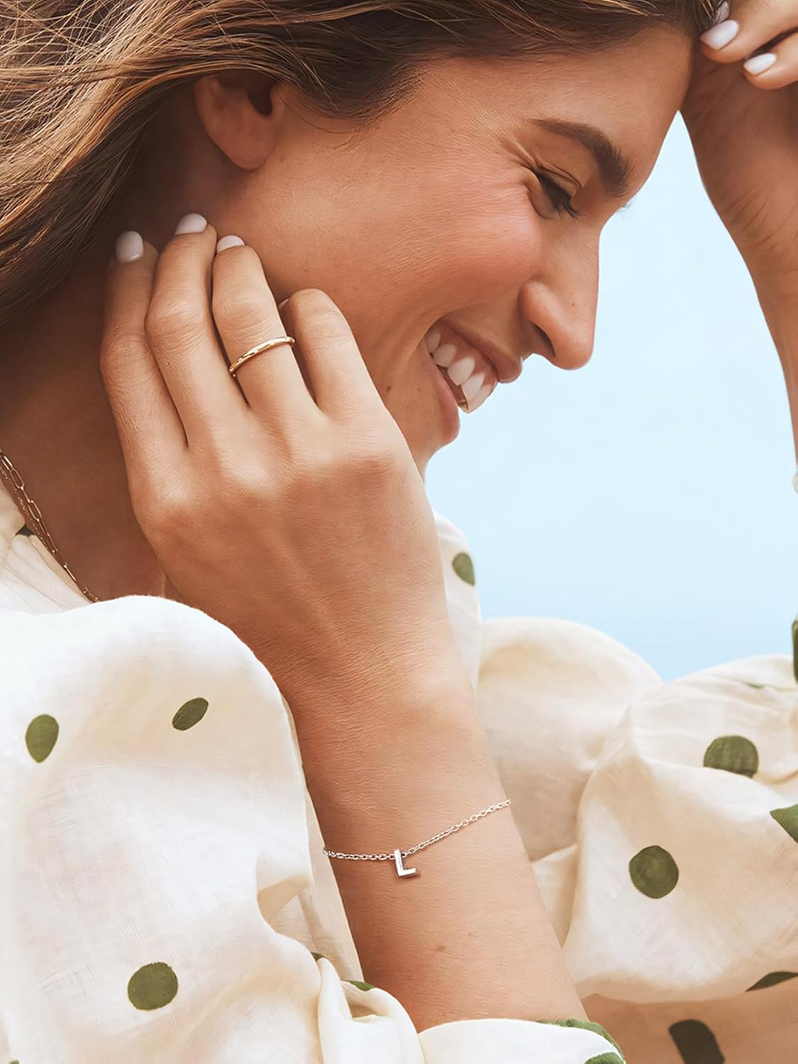 Silvora S925 Sterling Silver Initial Letter Bracelet - A to Z, 6.3" + 2" Adjustable Personalized 26 Alphabet Jewelry Initial Bracelet for Women - Image 3