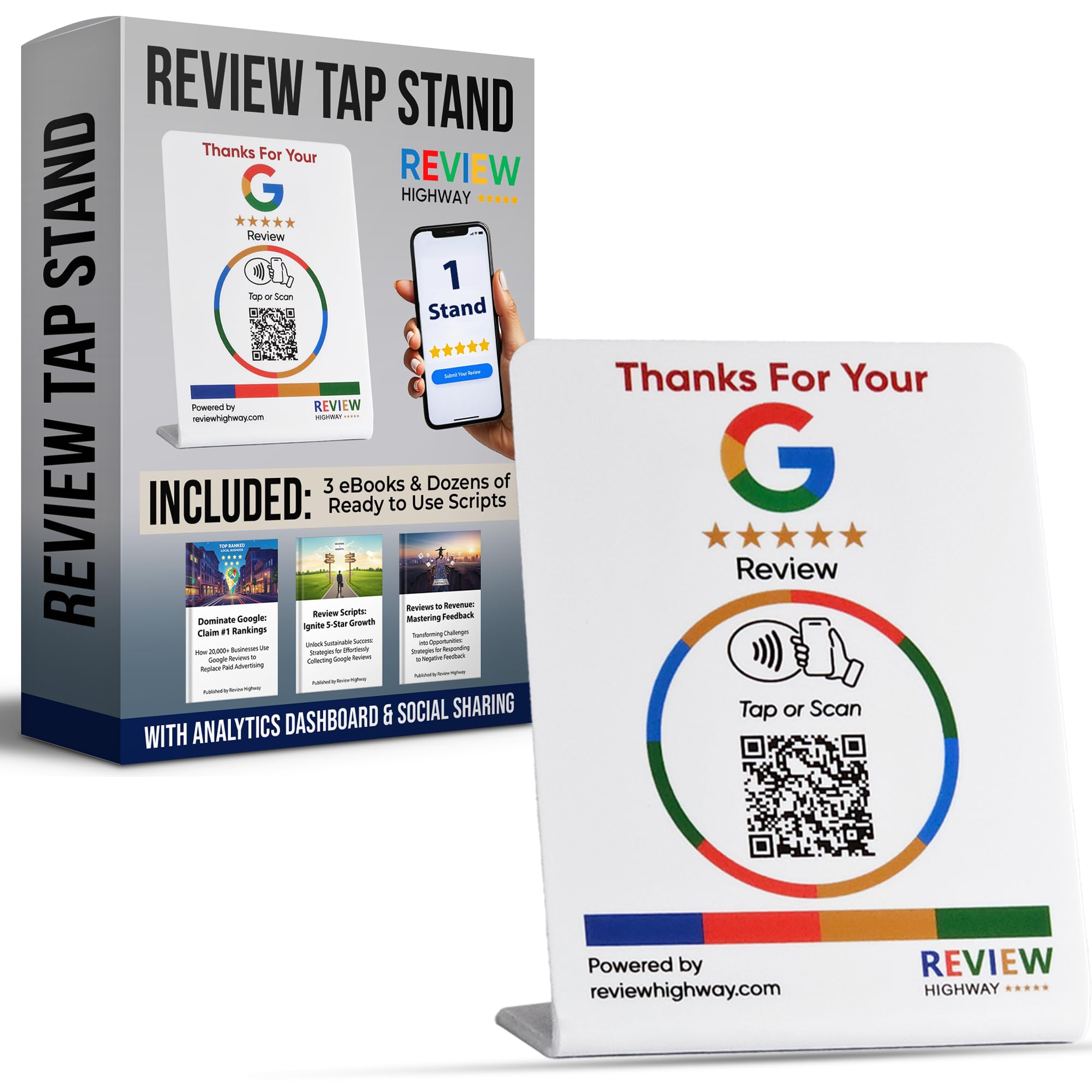 Google Stand (1 Stand) - Large Size - Reusable Smart Tap NFC & QR Code Stand - Zappy Speed & Pop - Simple Setup - Boost My Google Stand for Business -