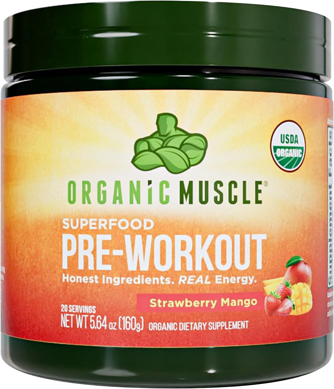 USDA Organic Pre-Workout Powder, Strawberry Mango | Clean Energy Without Jitters | Natural Performance Boost | No Artificial Sweeteners | 20 Superfoods | Low Caffeine, 20 Servings