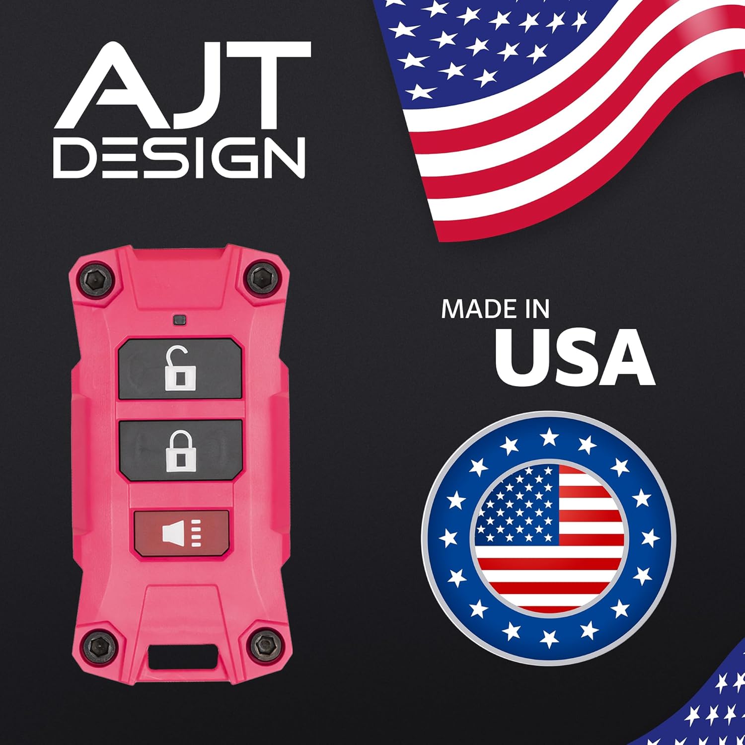 AJT DESIGN Replacement Key Fob Case Compatible with Jeep Wrangler JL (2018+) & Gladiator JT | Rugged ABS Key Fob Shell - IF029 V2 | Compatible Jeep Wrangler JL Accessory, Made in USA - Pink