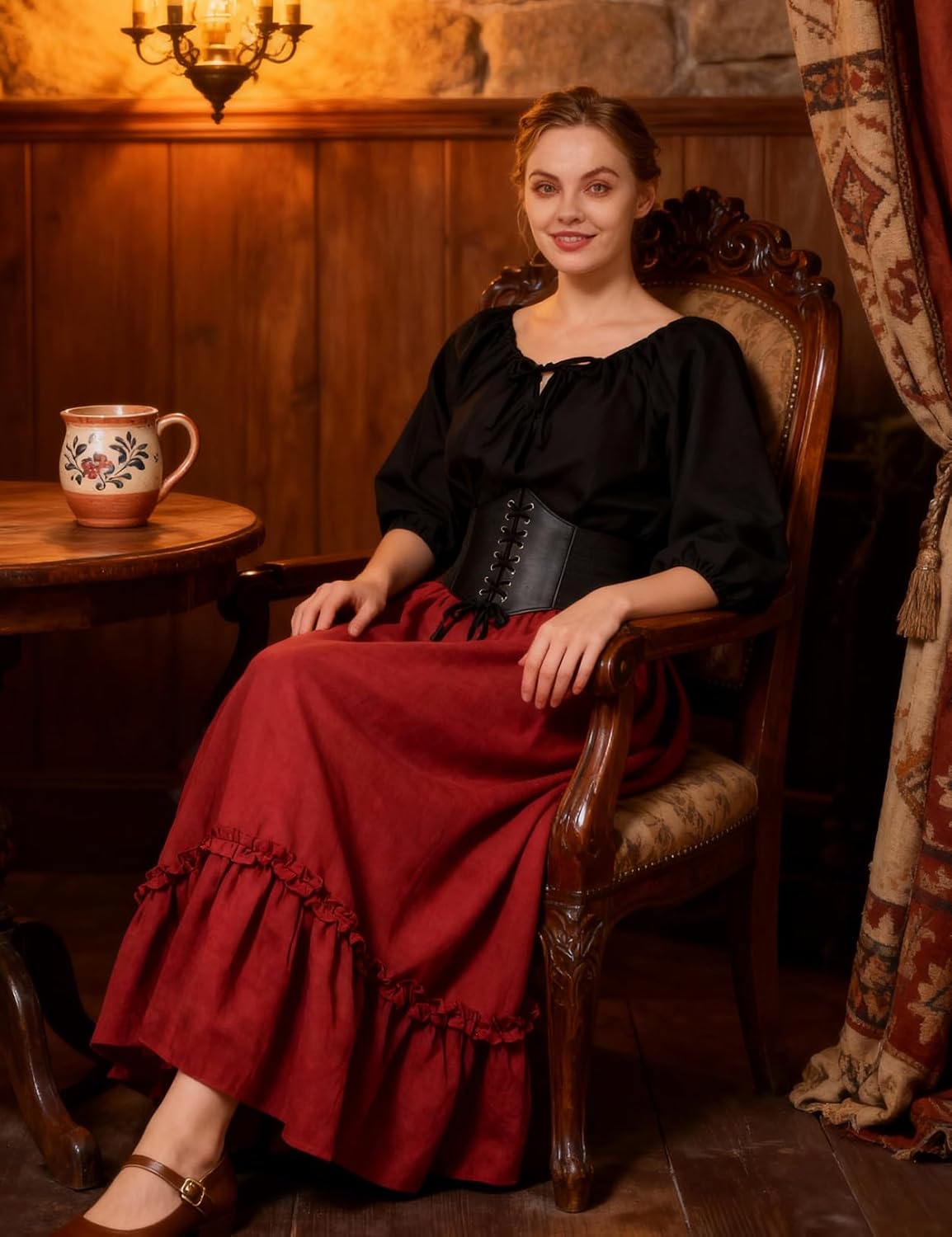 BEAUTELICATE Peasant Blouse Cotton Renaissance Faire Top Victorian Off Shoulder - Image 6