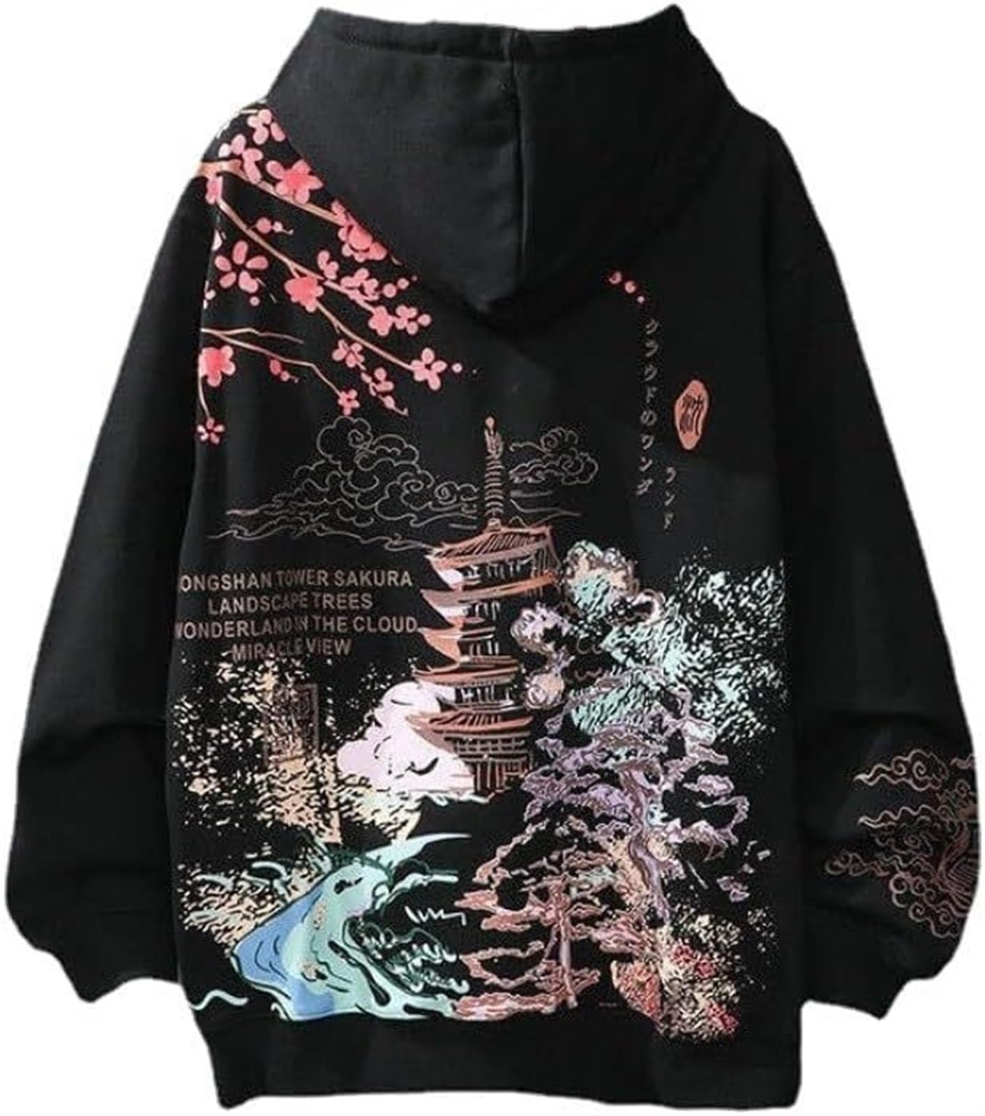 Yanrose Unisex Black Graphic Hoodies For Women Fairy Grunge Sakura Anime Hoodie Harajuku Y2k Hoodies Kawaii Cute Baggy Hoodie Long Sleeve Sweatshirt Kawaii Clothes (Color : Size : S)