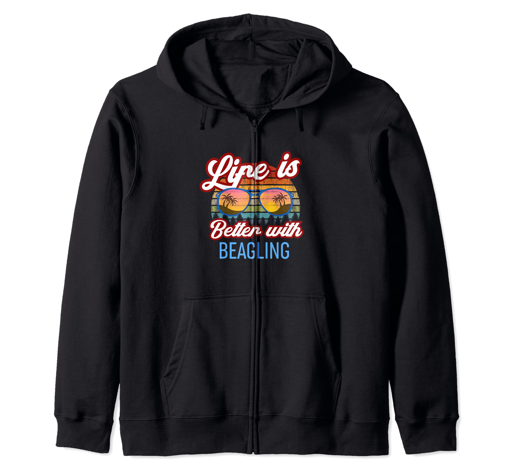 Retro Sunset Slogan - Life is Better With Beagling! Zip Hoodie