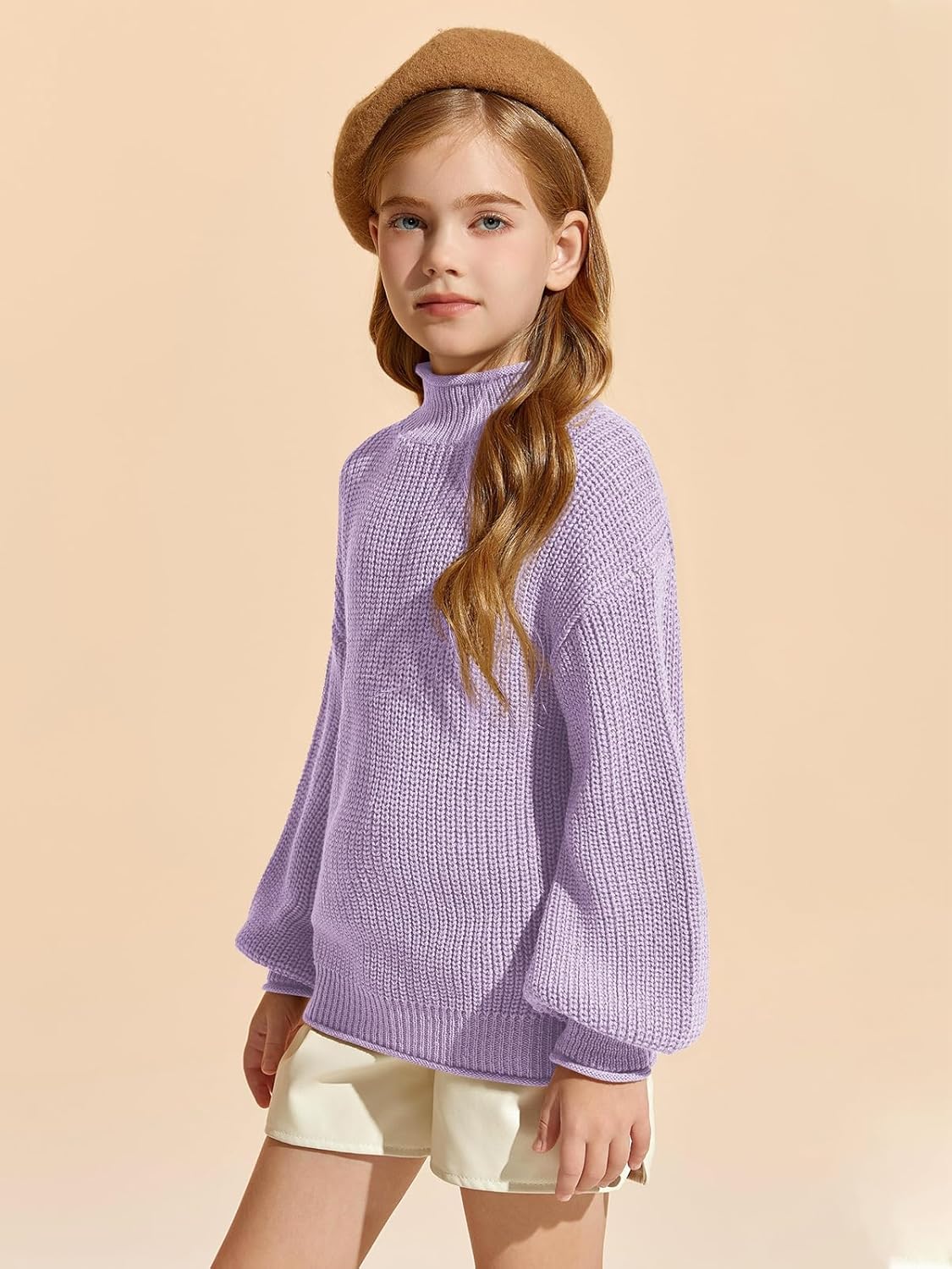 rrhss Girls Mock Neck Loose Knit Sweaters Kids Long Sleeve Slouchy Warm Cute Fashion Pullover Tops 5-14 Years - Image 3