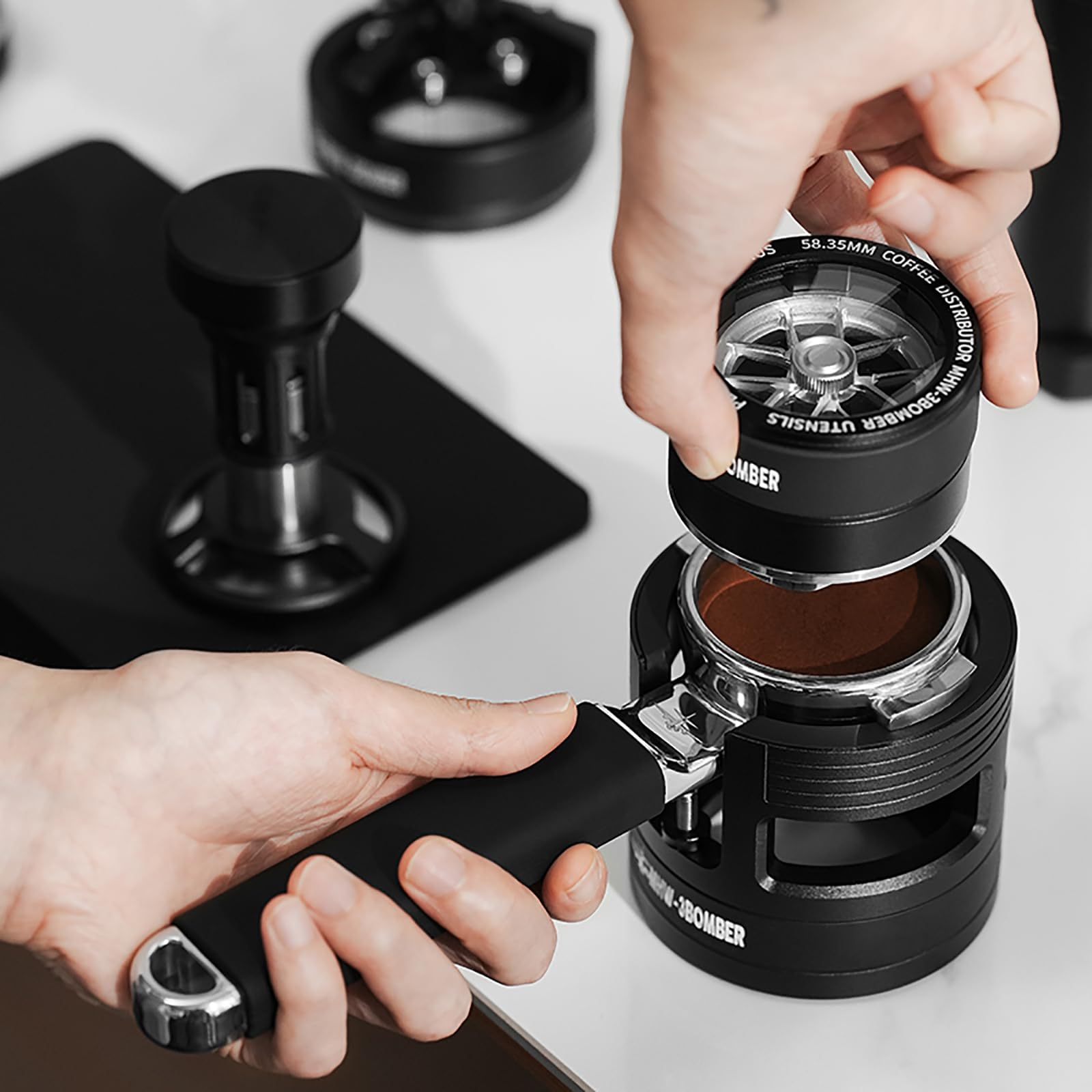 MHW-3BOMBER Portafiltro senza fondo da 58 mm per macchine da caffè E61, ECM, Rocket, Synesso, VBM, Portafiltro espresso in acciaio SUS304 con cestello filtro non staccabile, serie YU, T5879-OS