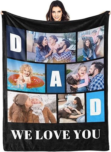Regalos personalizados para papá, manta personalizada con texto fotográfico, 4 tamaños, fotos personalizadas, regalo de manta para el mejor papá del