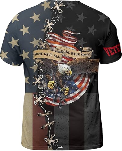 Miniatura 3 de Camisetas 3D de veterano de águila americana, camiseta 3D patriótica de la bandera estadounidense vintage para el Día de los Caídos