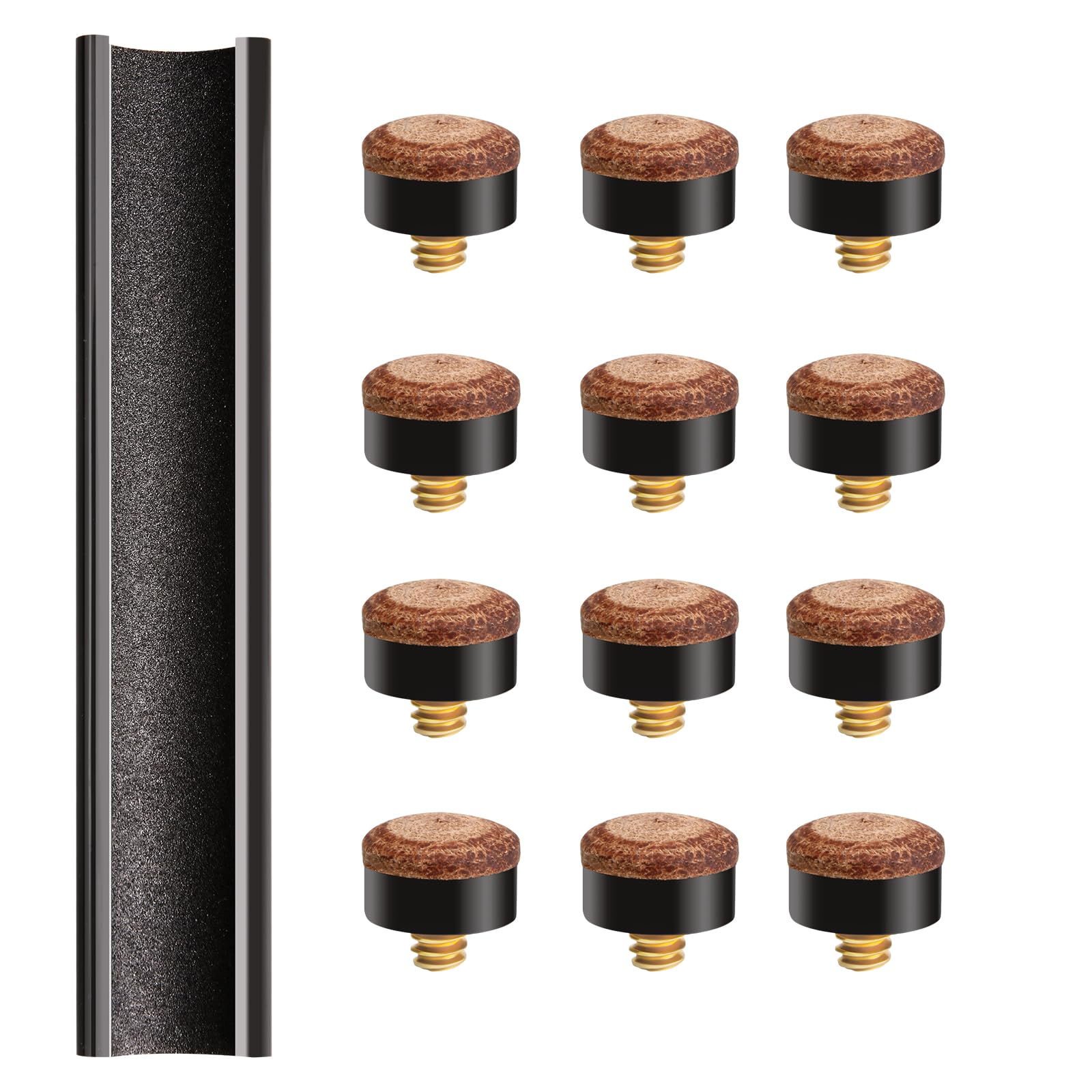 Sinsilvie 12 PCS Pool Stick Tips Replacement Kit,10mm/12mm/13mm,Hard&Soft Screw on Pool Cue Stick Tips,Pool Cue Tips with Shaper (12 x Hard 13mm)