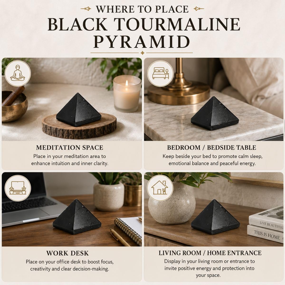 Black Tourmaline Crystal Pyramid for Meditation, Reiki & Feng Shui (10-20 Gm) | Decorative Showpiece for Vastu Home Decor & Housewarming Gift | Healing Crystals for Protection & Grounding 4