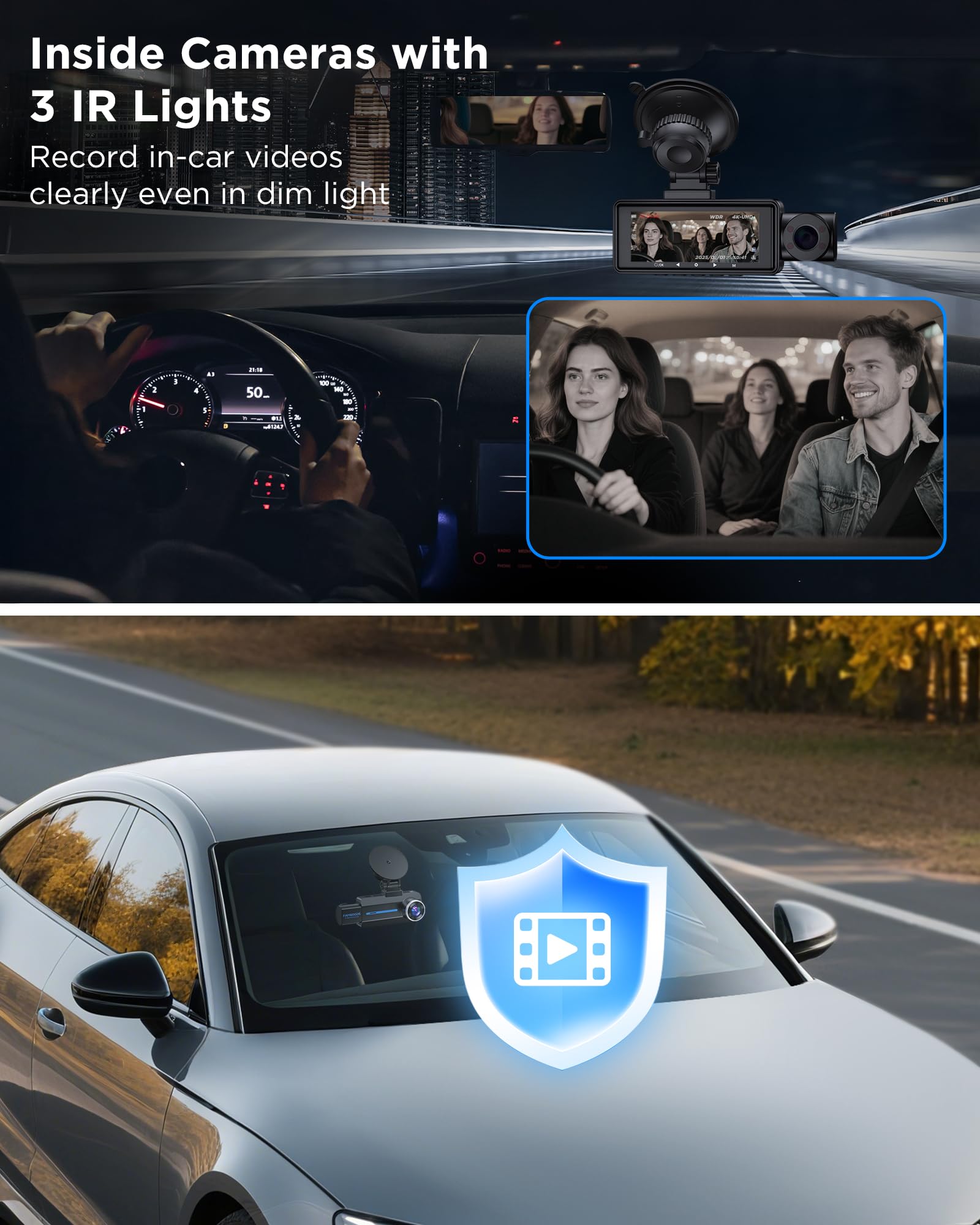 Veiligheid voorop met de 3-kanaals Auto DVR WIFI Dash Cam van
