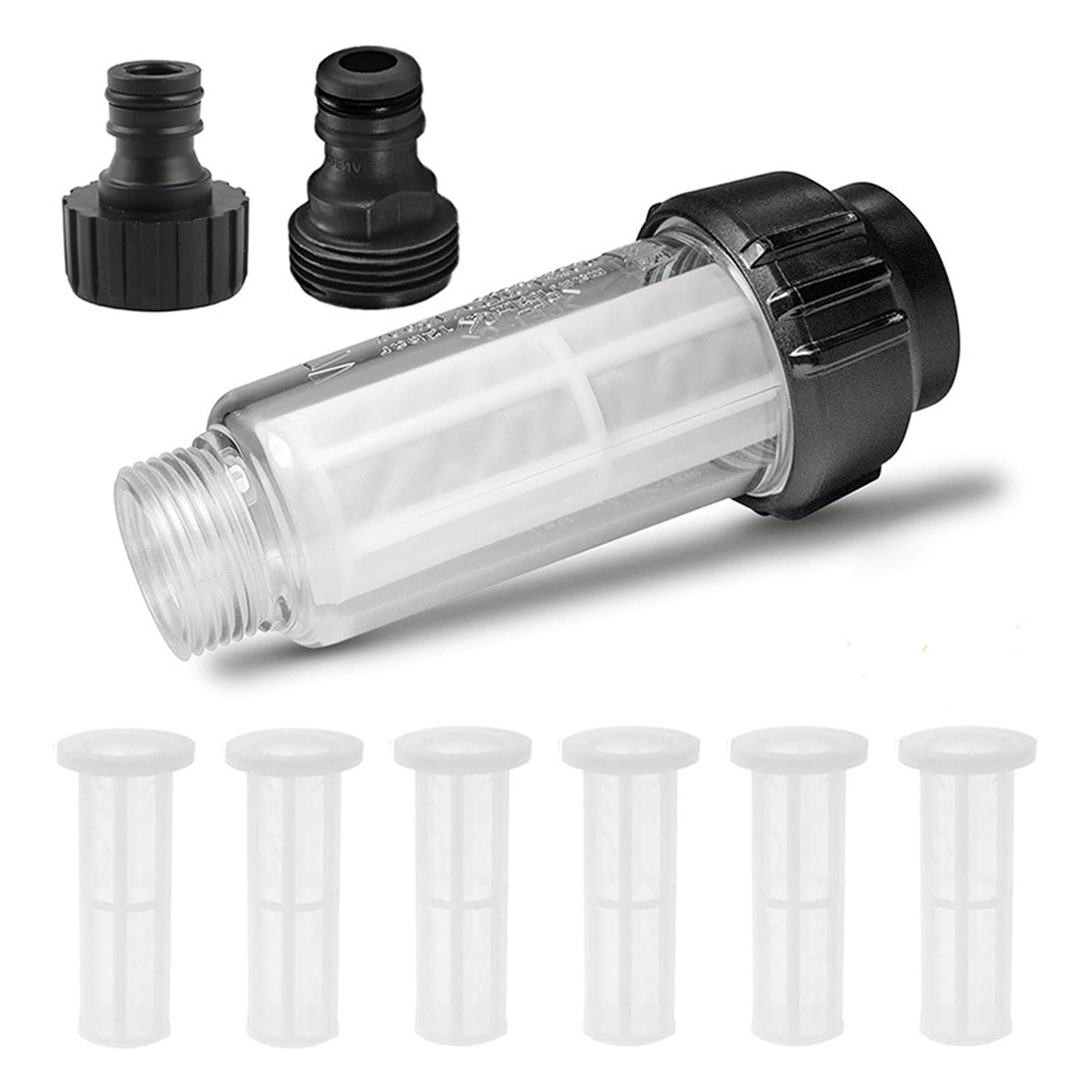 Water Filter Garden Hose, 3/4 Inch Water Pre-Filter Water Filter Set with 5 Filter Inserts & 2 Quick Adapters for Pressure Washers Motorhome Garden Pump