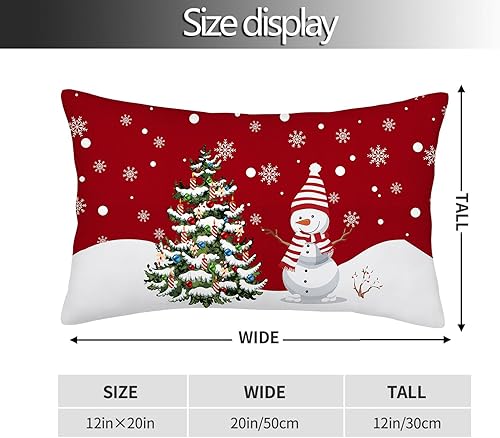 Miniatura 2 de Juego de 2 fundas de almohada rojas de Navidad de 12 x 20 pulgadas, diseño de muñeco de nieve, copo de nieve, árbol de Navidad, fundas decorativas