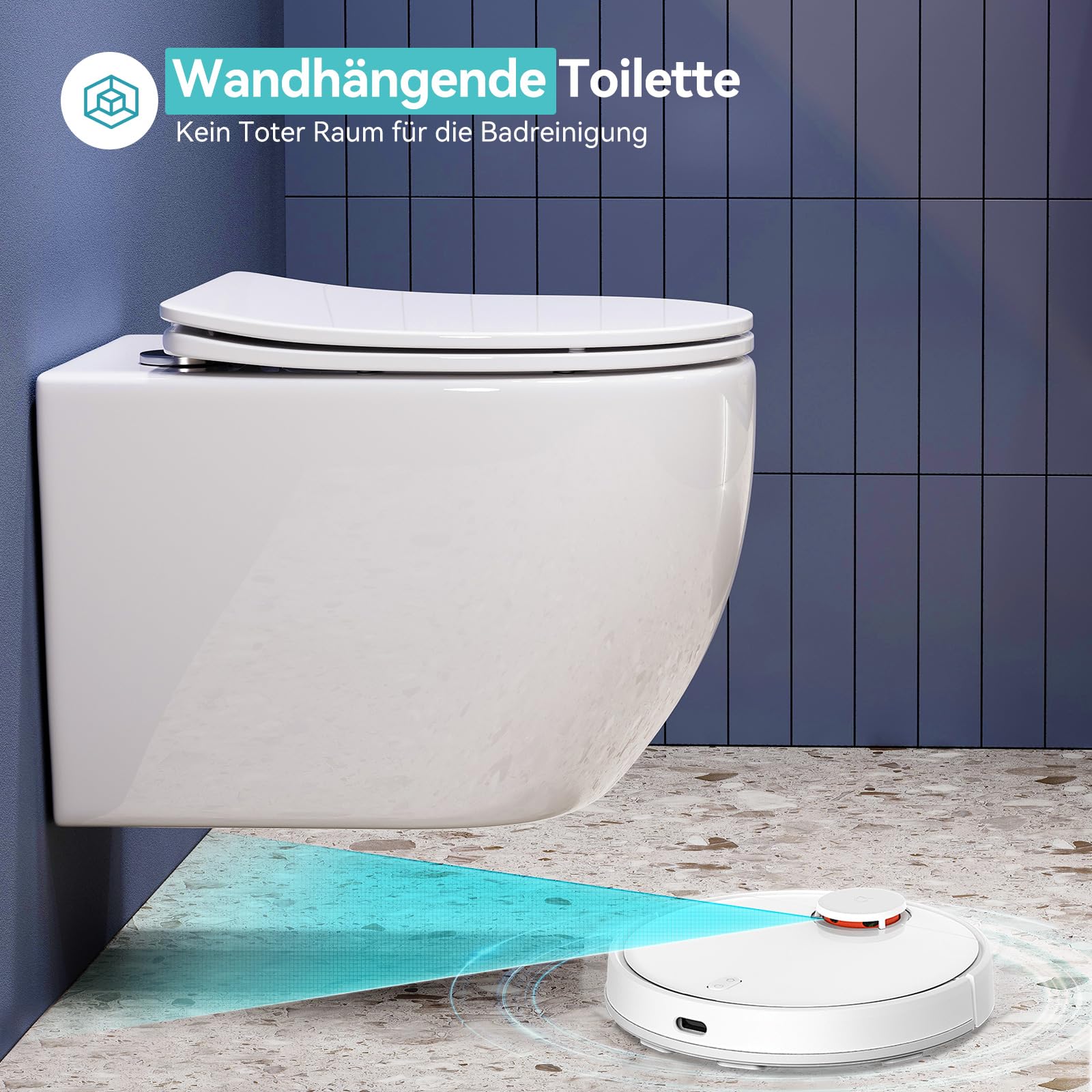 Cuvette WC Suspendu sans Rebord avec Charniere Abattant Soft-Close - Toilette Suspendu en Céramique Blanc - Chasse d'Eau Directe et sans Bordure - Lunette WC Amovible avec Fermeture en Douceur