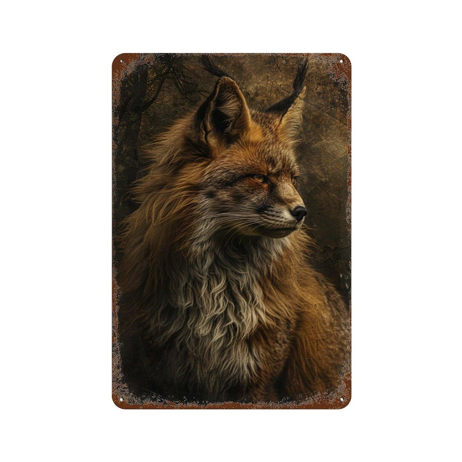 Wild Fox Portrait -1 Rusty Metal Tin Sign 11.8"x7.9", Ideal for Shed, Workshop And Garage Wall Decor