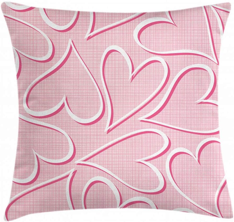 Heartsスロー枕クッションカバーby lunarable、バレンタイン日テーマ抽象ハートシェイプソフトカラーDoodleパターン