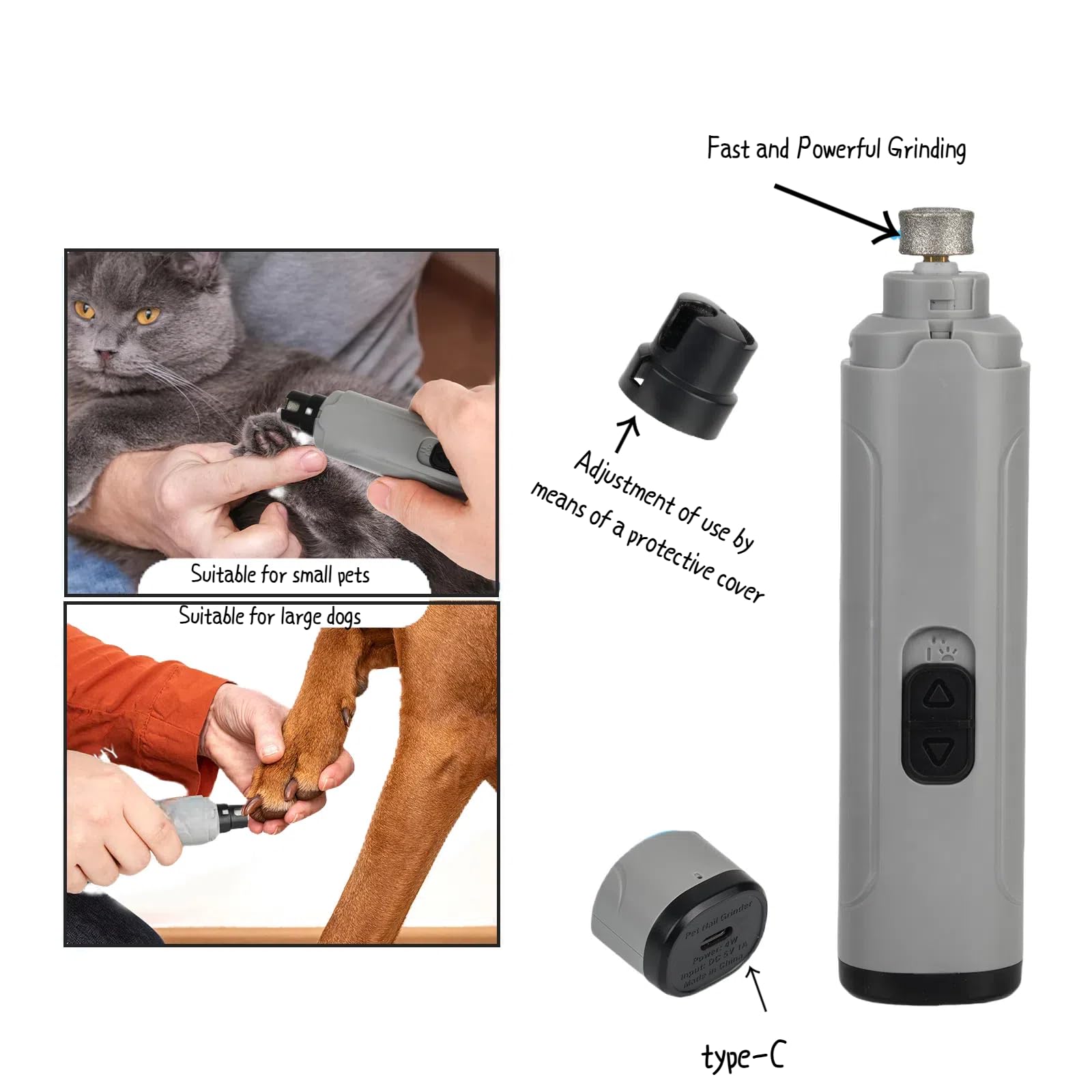 Qitiane Pet Nail Grinder with LED Light, 2 Speeds & Diamond Bit Grinder - Quiet Electric Dog Nail Trimmer for Small to Large Dogs, Cats, Puppies - USB Rechargeable File for Painless Paw Care at Home - image 4