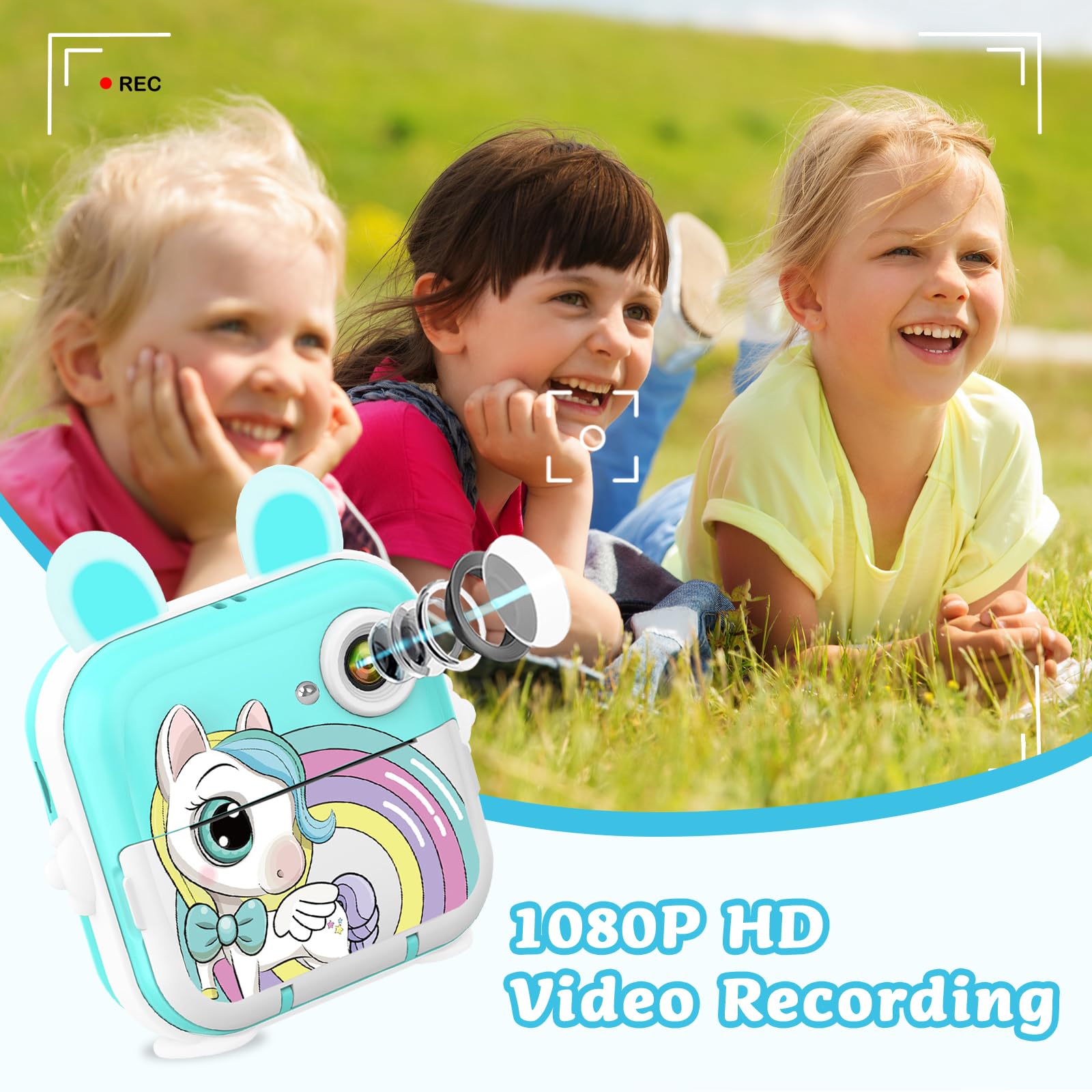 Macchina Fotografica Bambini Istantanea, 2,4 Pollici 1080P Digitale Fotocamera Bambini con Carta Fotografica Stampa e 32GB Schedaper Giocattolo Regalo di Natale Bambino e Bambina 4-12 Anni