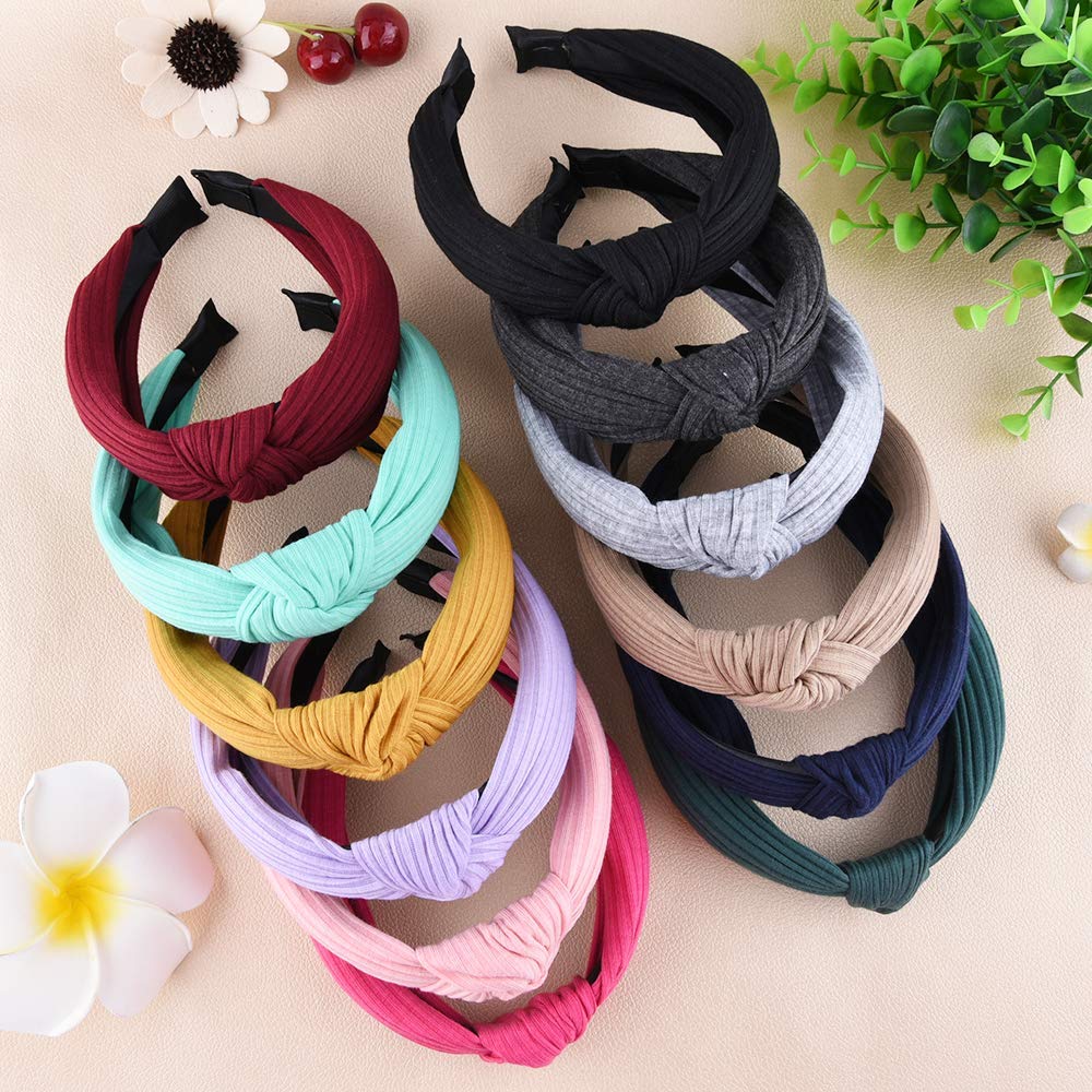 Tobeffect Diademas Anchas Para Mujer, Diadema Tipo Turbante Extra Grande De 7 Pulgadas, Diadema De Tela Bohemia Con Nudo Trenzado, Accesorios Para El Cabello, Paquete De 2