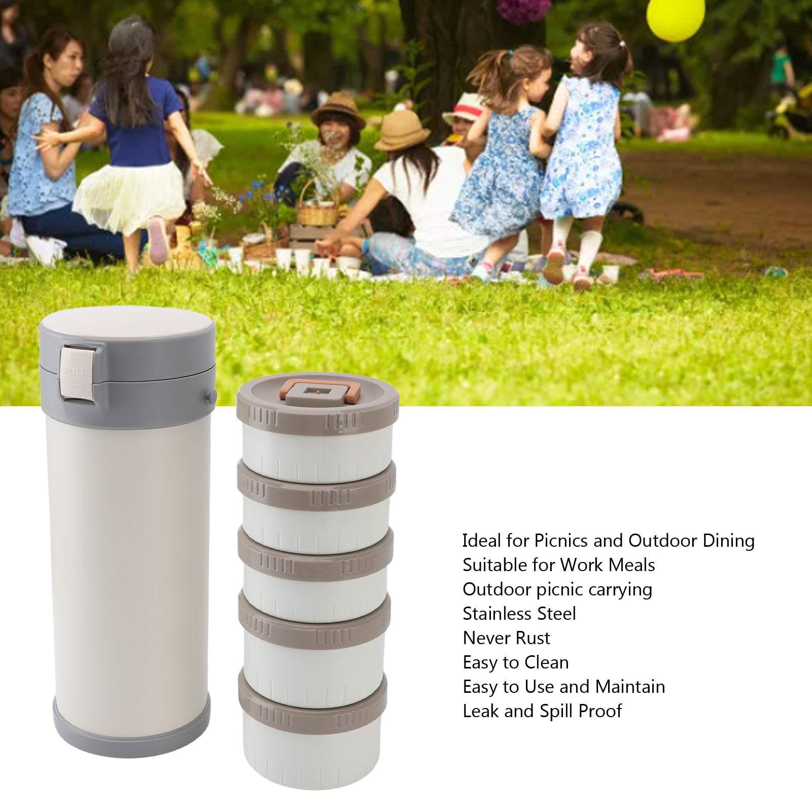 Tyenaza Tarro isotérmico para alimentos de 3,4 L, acero inoxidable, Lunch Box isotérmica apilable de 5 capas, con correa, a prueba de fugas, apta para microondas, conserva la fresc