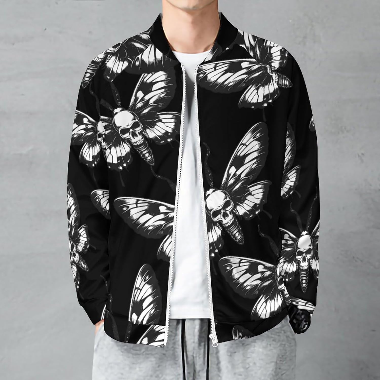 Death's Head Moth Men's Zip Up Sweatshirt Casual Sweater Jackets Long Sleeve Tops Lightweight Coat