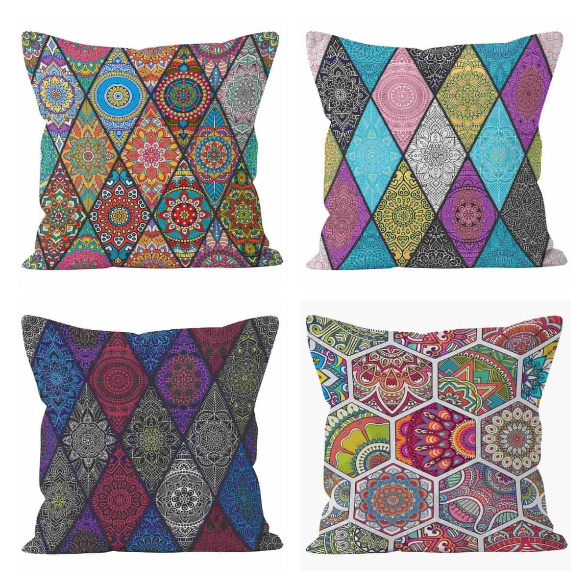 Lino Fodera Cuscini per Divano Federa Cuscino Yoga 50x50cm, Mandala Federe Cuscini King Copricuscino Federa Letto Divano da Salotto 4Pcs