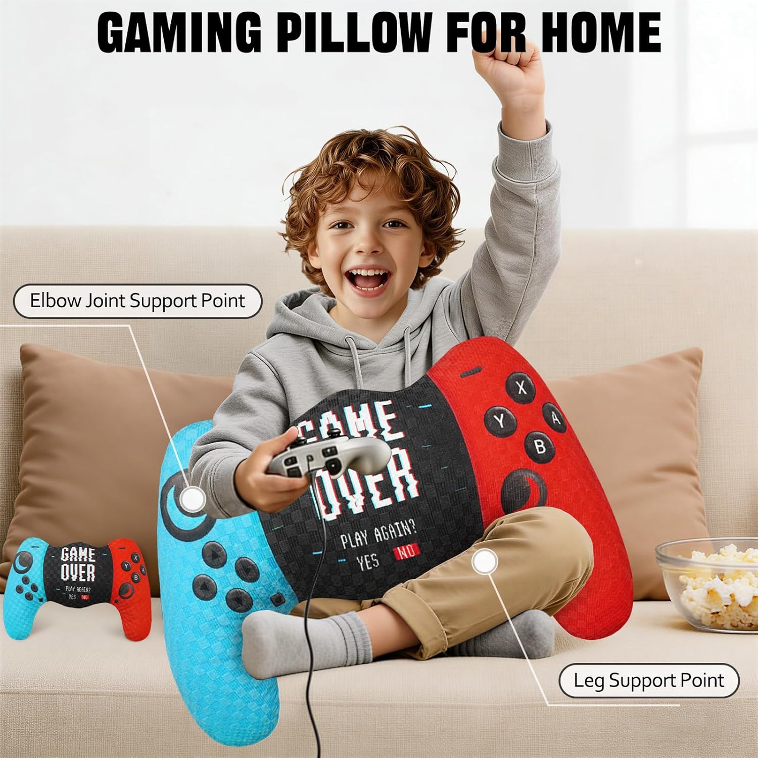 Cool Game Controller Plush Shaped Gaming Pillow for Boys, Super Soft Gamer Pillow for Room Decoration, Compact Arm Support Pillow Stuffed Gift Fits Adults Teens