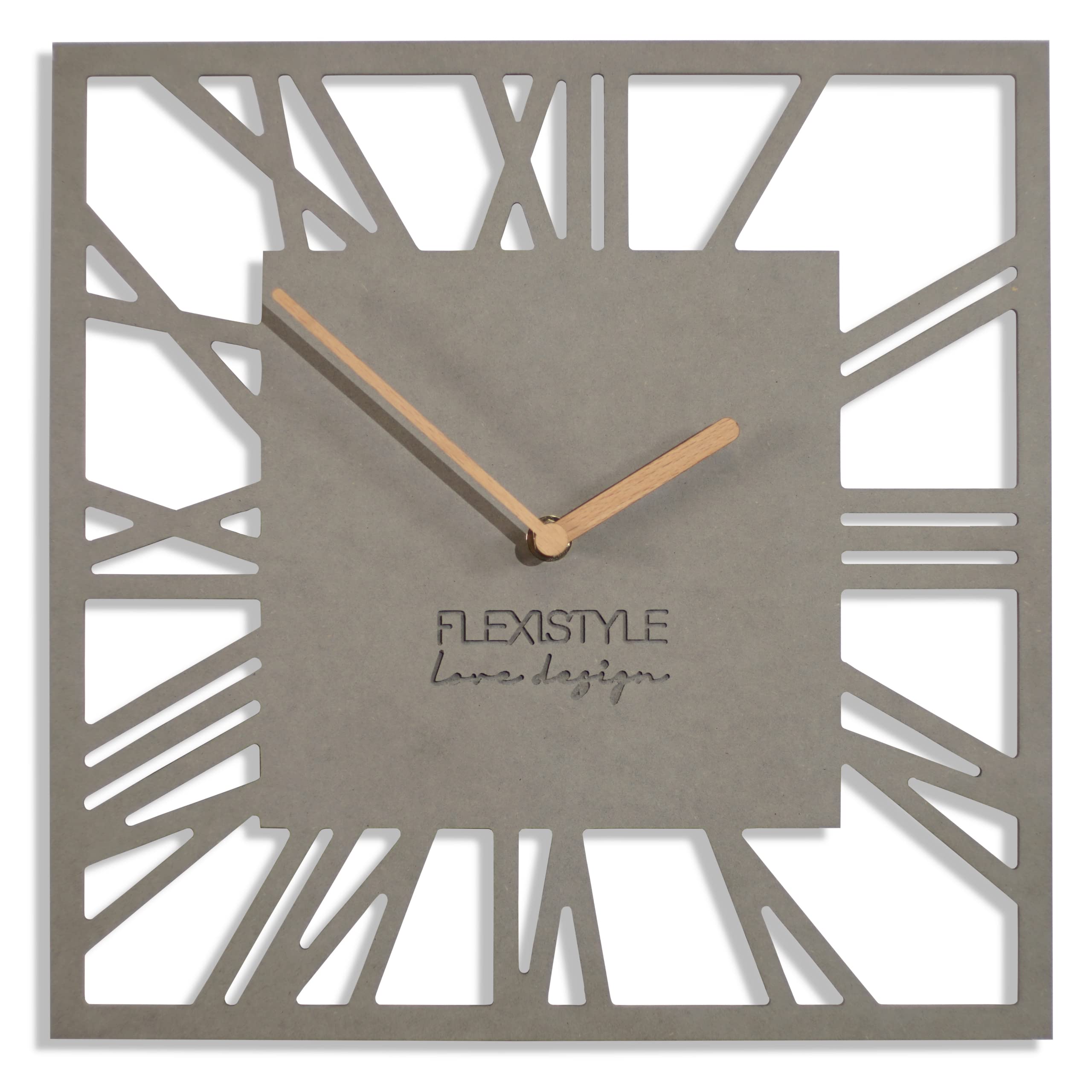 FLEXISTYLE Orologio da parete senza ticchettio, moderno LOFT Piccolo Square, 30 cm, soggiorno, bagno (grigio)