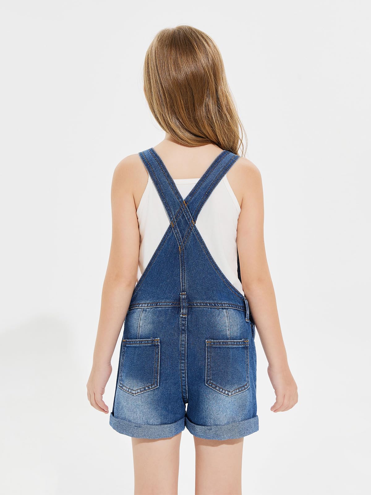 Haloumoning Salopette d'été sans manches en jean pour filles de 5 à 14 ans