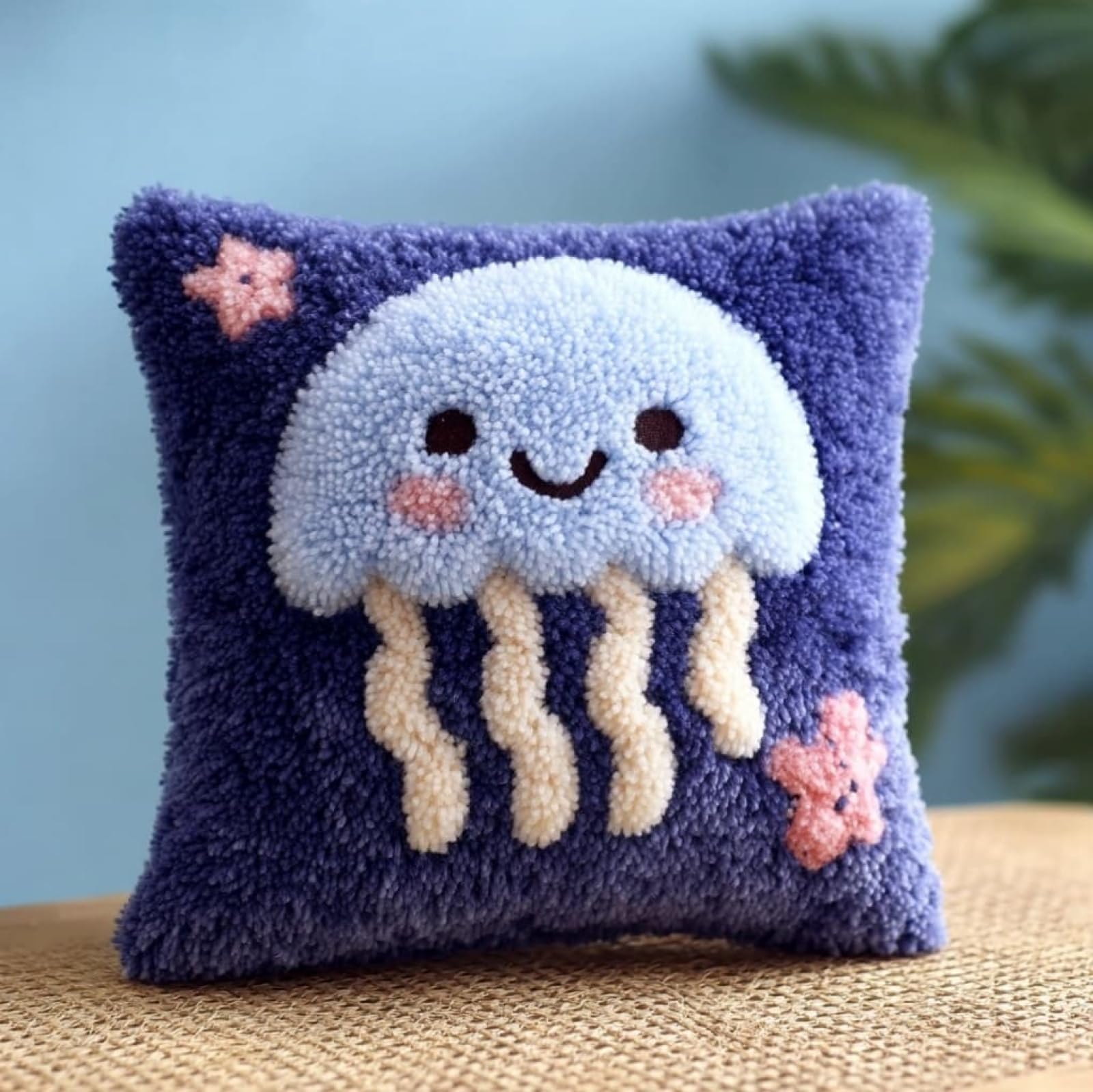 AxiangziK Latch Hook Pillow Making Set,Cartoon Jellyfish 43x43cm DIY Sofa Cushion Kit Suitable for Beginners and Experienced Crafters
