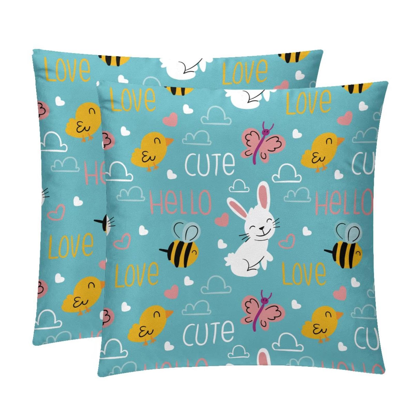 TDGKPZ Rabbit Butterfly Throw Pillow Covers 2 Pack Pillowcases Soft Cozy Pillow Cases For Couch Bed Sofa 50x50cm