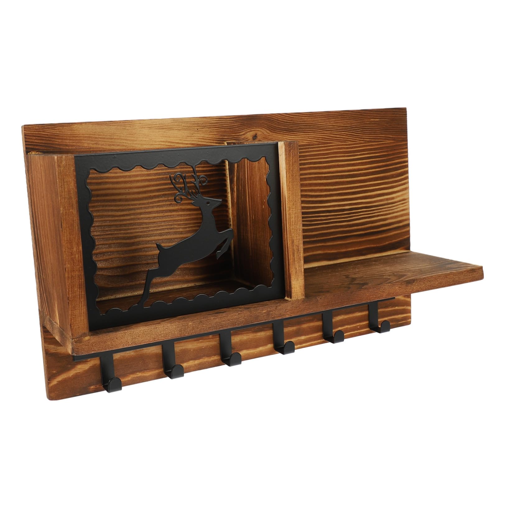 Étagère murale style industriel noir et marron en bois solide