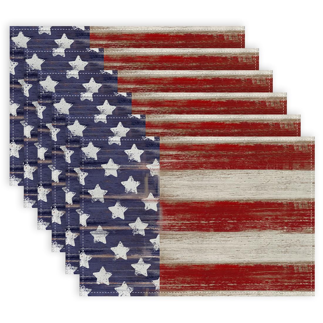 ARKENY4th of July Memorial Day Placemats 12x18 Inches Set of 6, Star American Flag Holiday Farmhouse Stripe Burlap Indoor Patriotic Independence Table Mats Decor for Home Party AP257-6