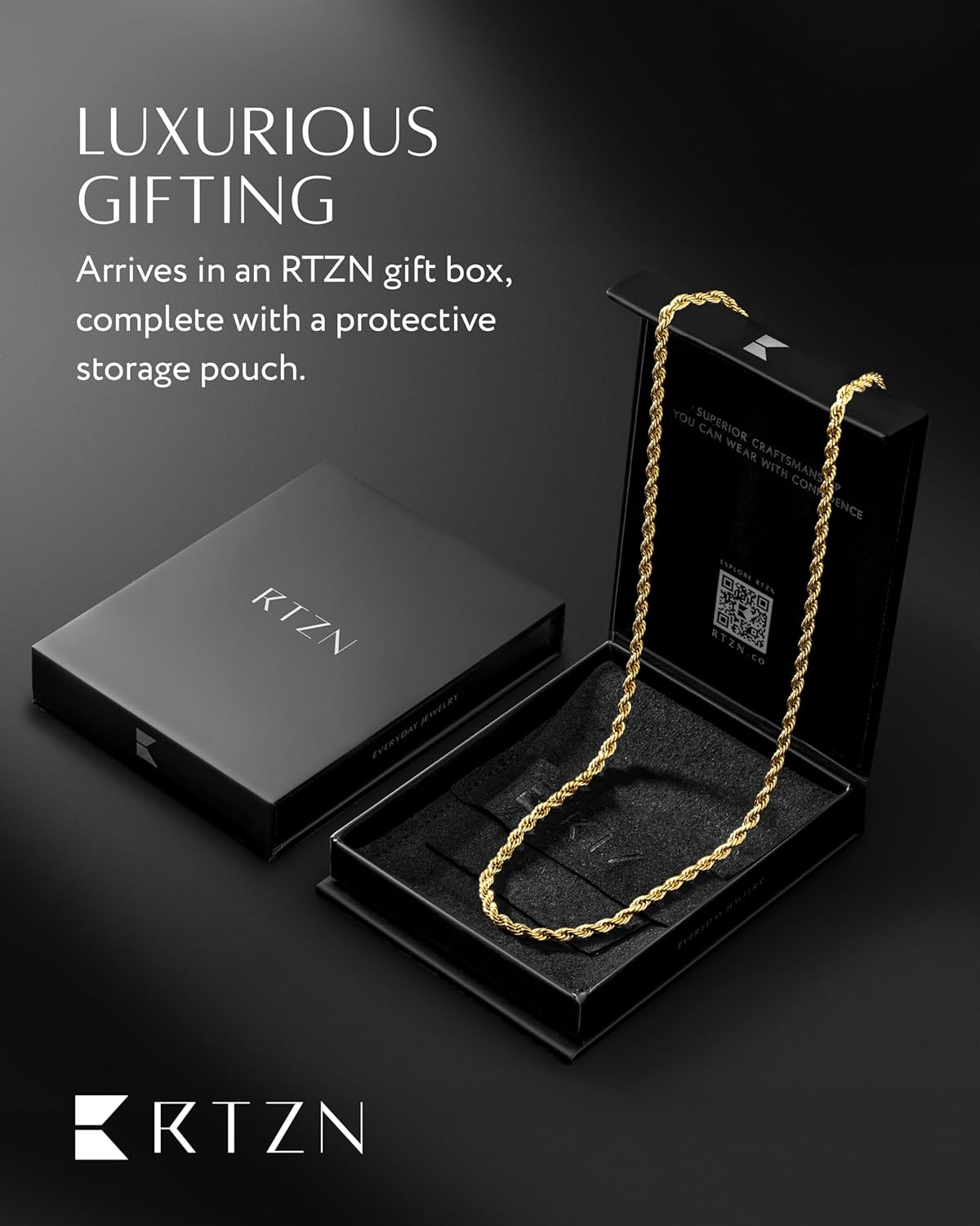 RTZN® Gold Rope Chain for Men – 3mm Mens Rope Chain – Premium Stainless Steel Necklace for Men & Boys – Non-Tarnish & Waterproof Black, Silver, Gold Mens Chain Necklaces – 18/20/22/24/26" Inches - Image 6