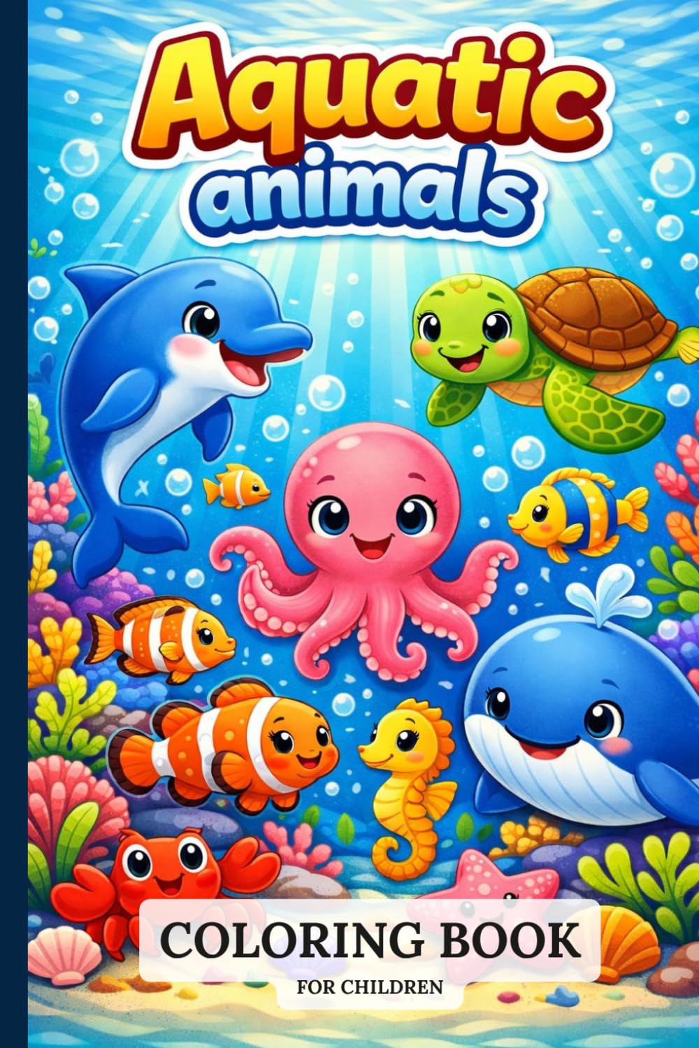 Aquatic Animals Coloring Book for Kids Ages 3-8: Fun and Easy Coloring Pages Featuring Dolphins, Sea Turtles, Whales, Octopuses, Seahorses, Sharks and More