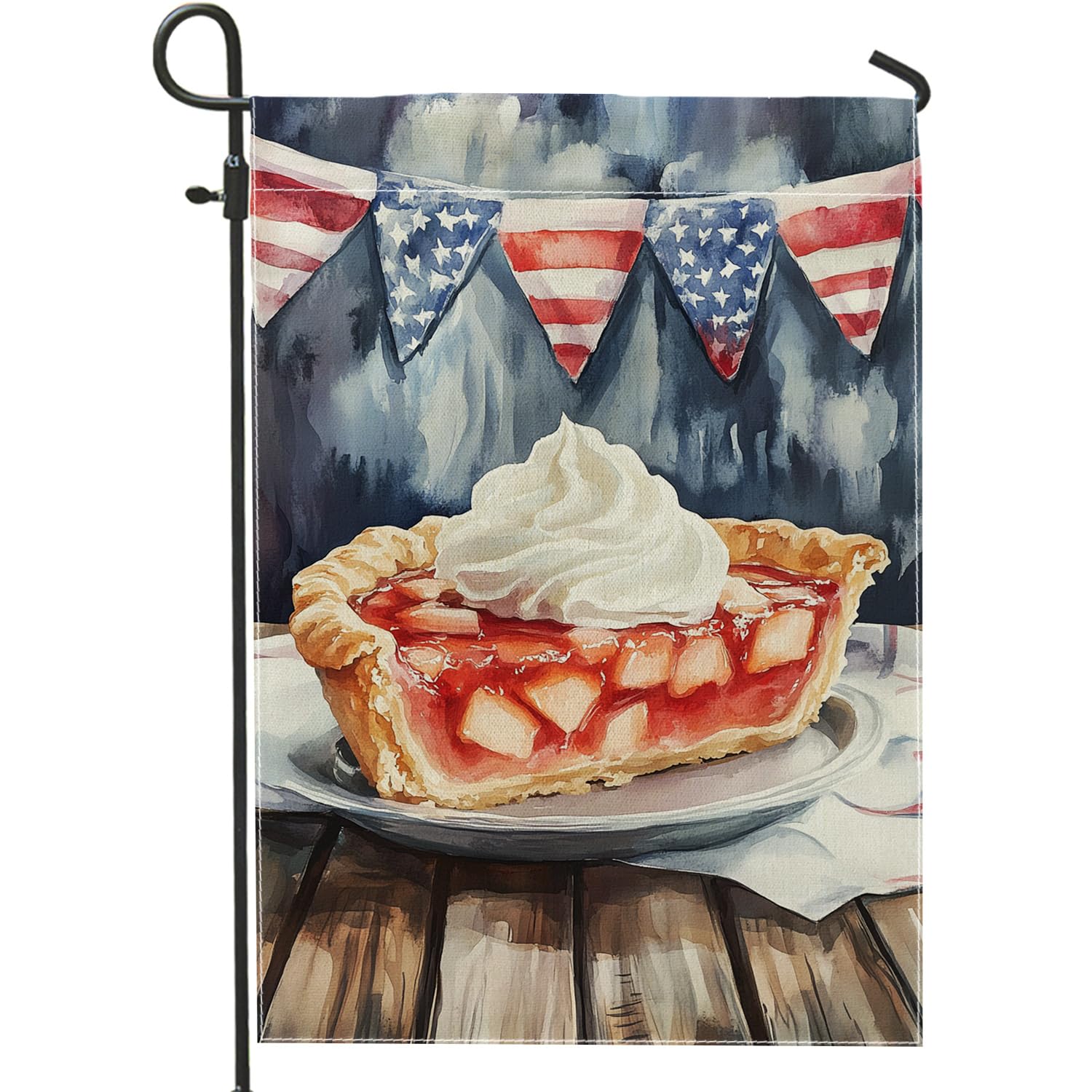 Summer Cherry Pie Garden Flag, Red Fruit Dessert Outdoor Decor Banner, Double Sided Burlap Lawn Flag Holiday BBQ Decoration 12x18 Inch