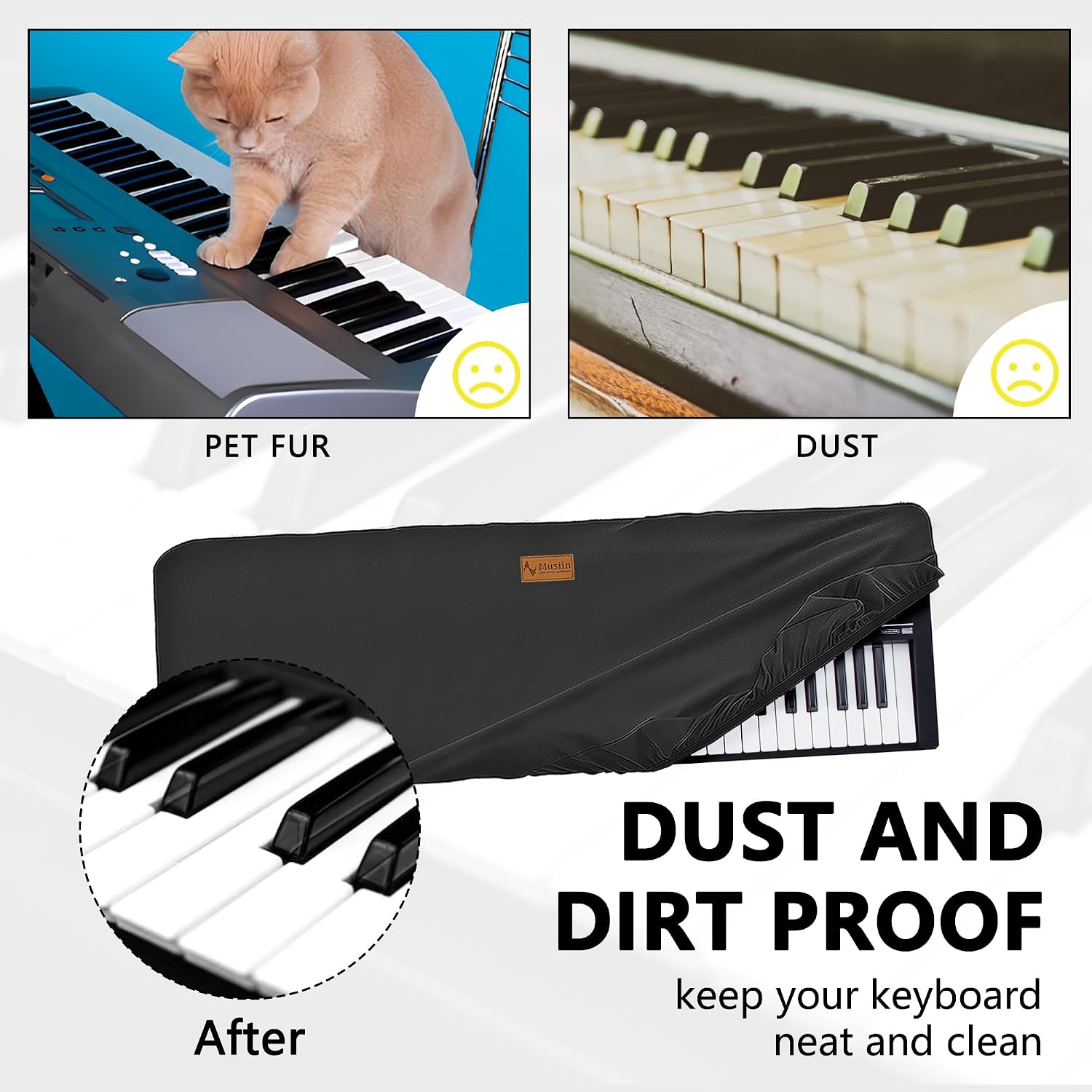 Musiin 61 keys piano keyboard dust cover, compatible with Roland V-COMBO VR-09-B, FA-06, Nord Wave 2, Behringer Motor 61 Deluxe Chinlon Dustproof & Anti-scratch, Silky Feel & Tailored Design