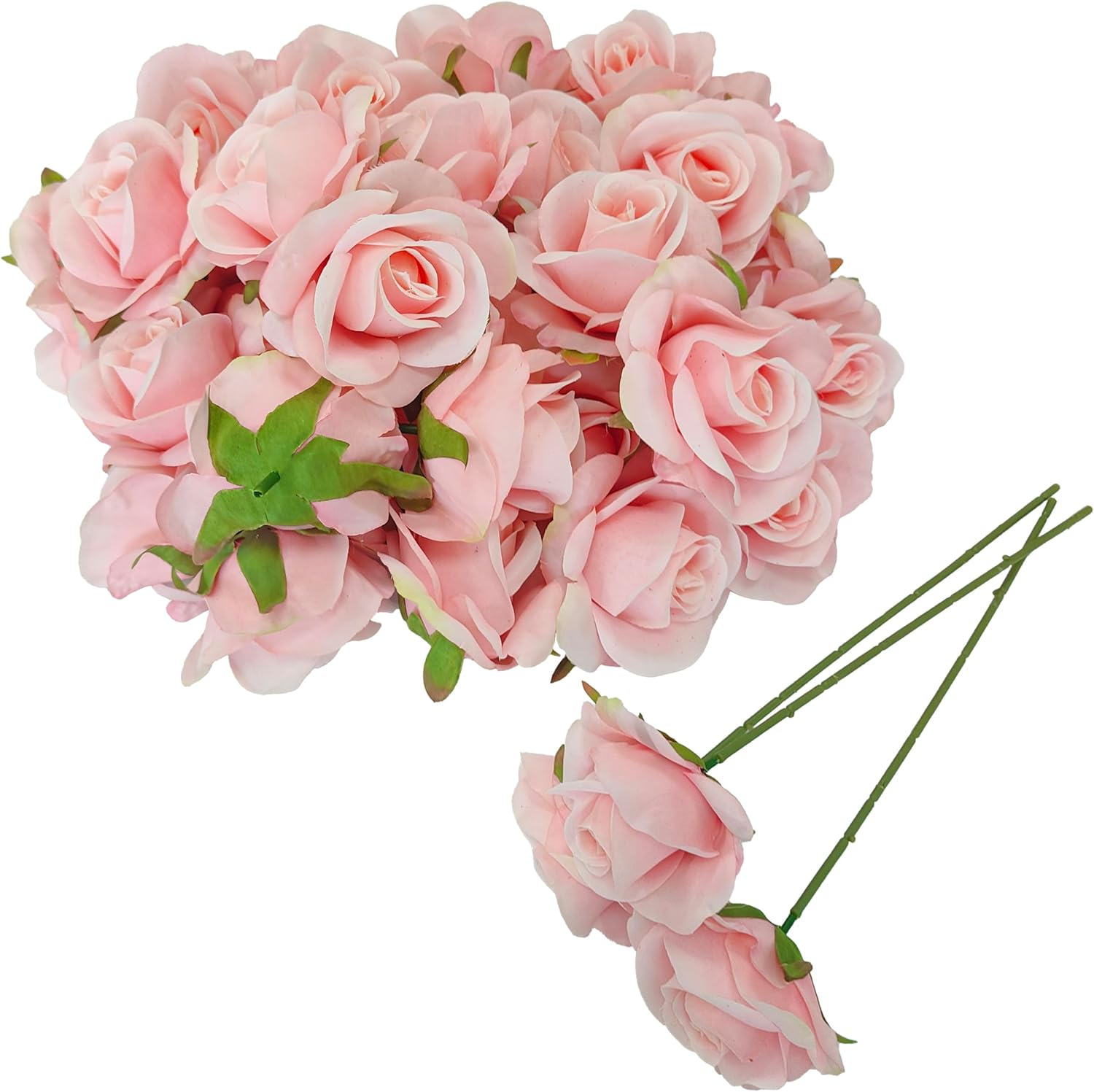 Artificial Satin Rose Flower Heads,42 Pcs Silk Rose Heads with Stems,3.5'' Rose Artificial Flowers Bulk,Artificial Rose Flower Heads for DIY Crafts Bouquet (42, Light Pink)
