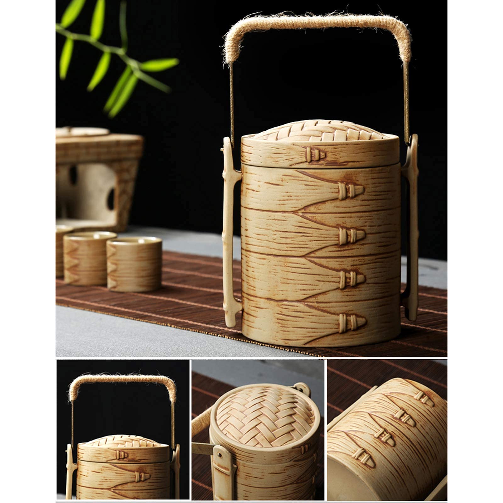 Nuovo Set da Sakè da 9 Pezzi, Set da Sakè in Ceramica Giapponese con Teiera E Fornello A Candela, per tè Freddo/Caldo/Shochu/tè, Il Miglior Regalo per Familiari E Amici, Nero, Stoviglie